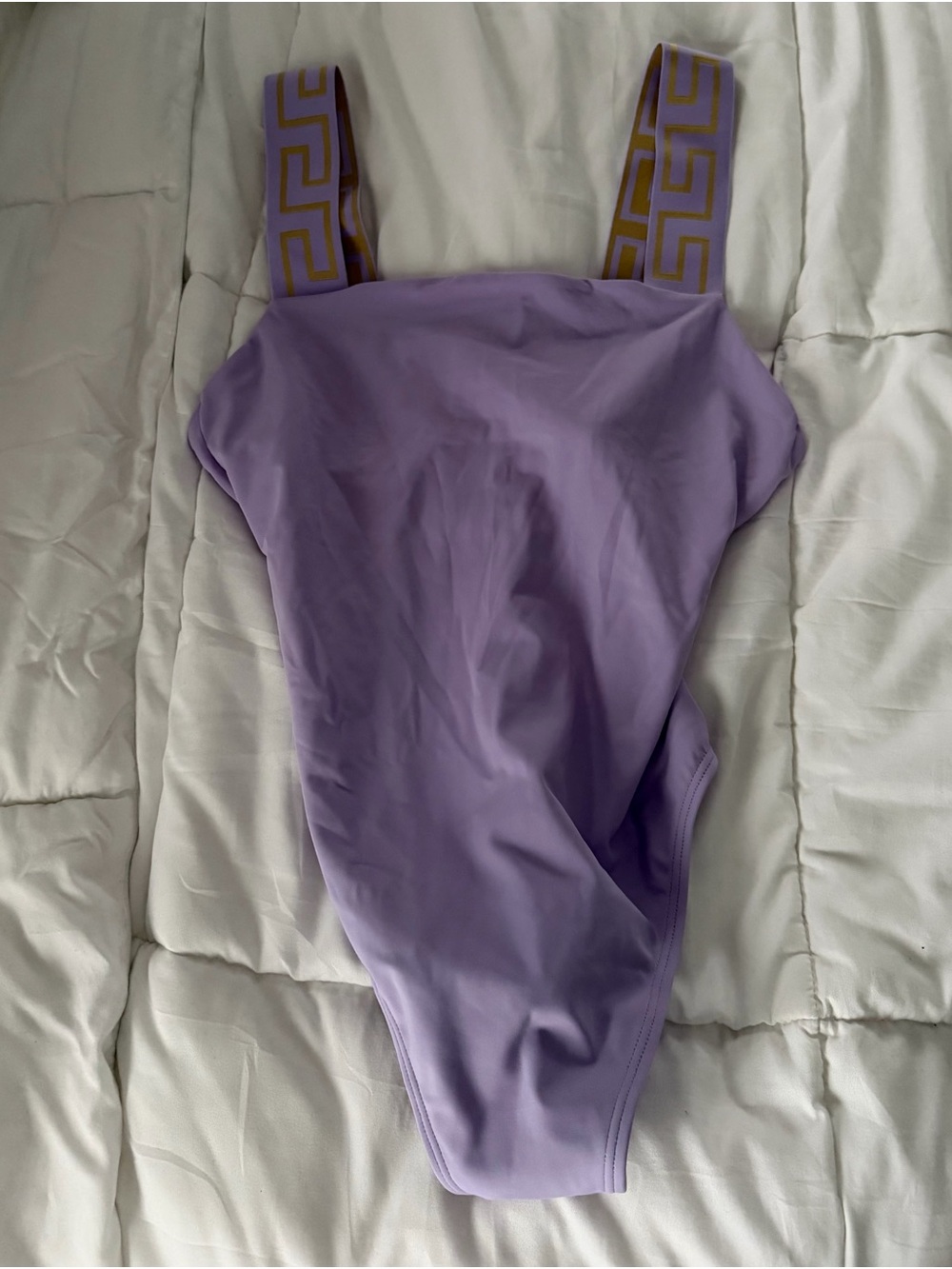 Versace Lavender Swimsuit with Gold-Trim Detail - Picture 3 of 8